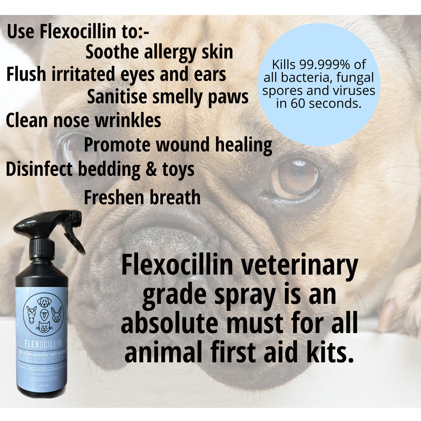 Flexocillin first aid spray. Veterinary Strength. 500ml. (Like Leucillin)