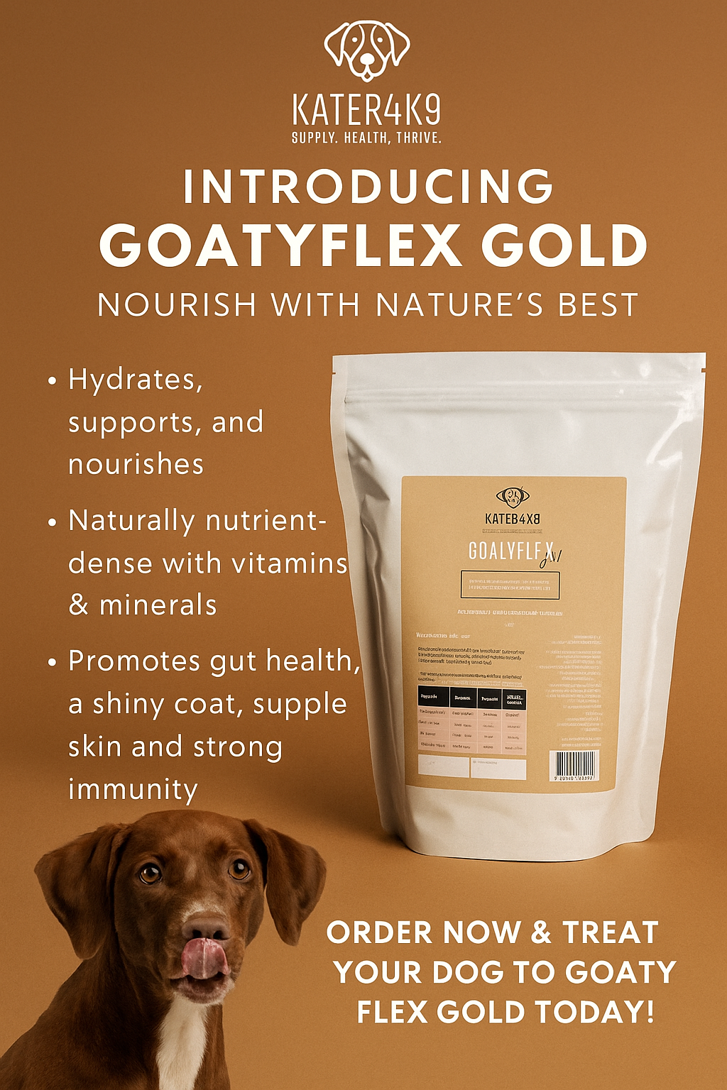 GoatyFlex Gold. Goat’s Milk Powder for Dogs (makes 8 pints)